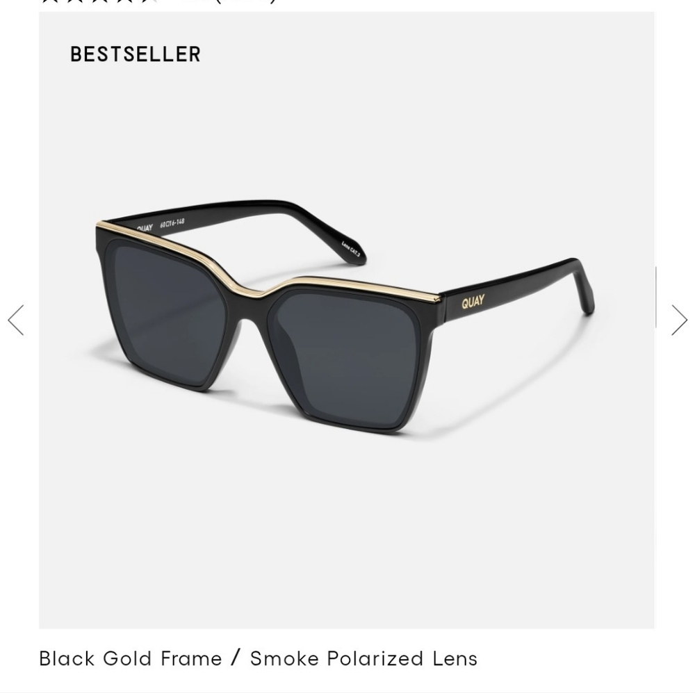 Quay Australia Level Up Black Frame and Gold Rim Sunglasses